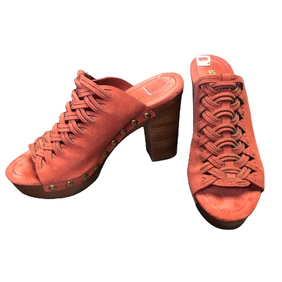 MICHAEL Michael Kors Westley Mule Suede Cinnamon Platform Stacked Heels  9 M - Picture 1 of 16